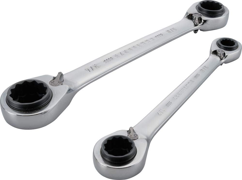 Craftsman ratcheting box-end wrenches SAE, enabling quick bolt engagement in tight spaces.