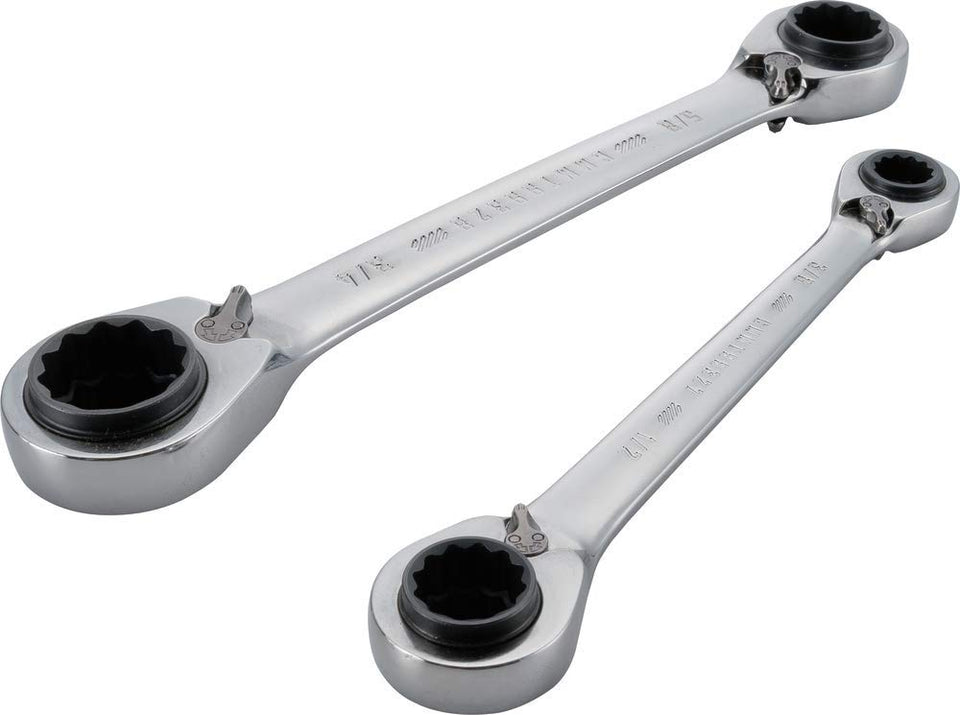Craftsman ratcheting box-end wrenches SAE, enabling quick bolt engagement in tight spaces.