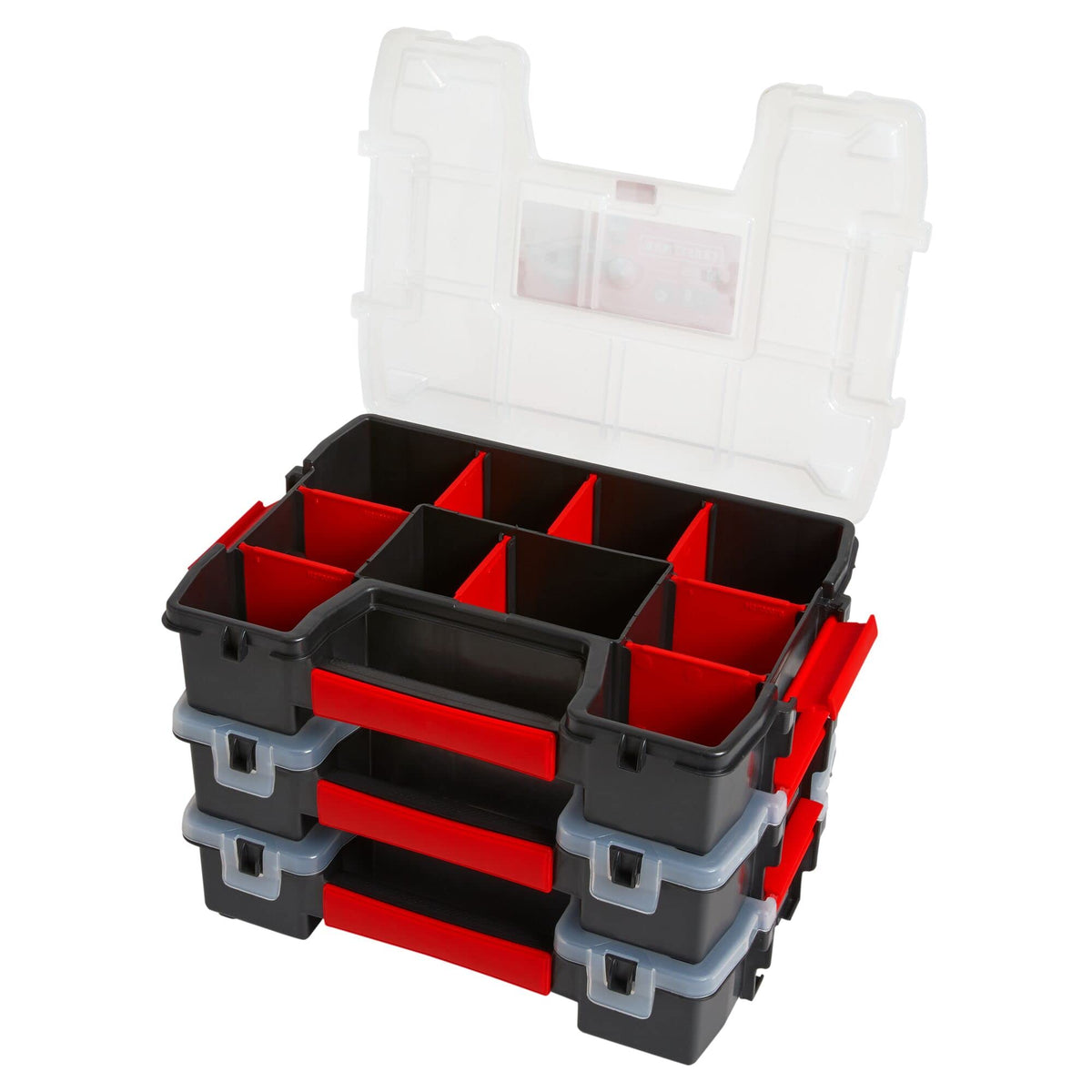 Removable dividers enable customizable layouts for small parts.