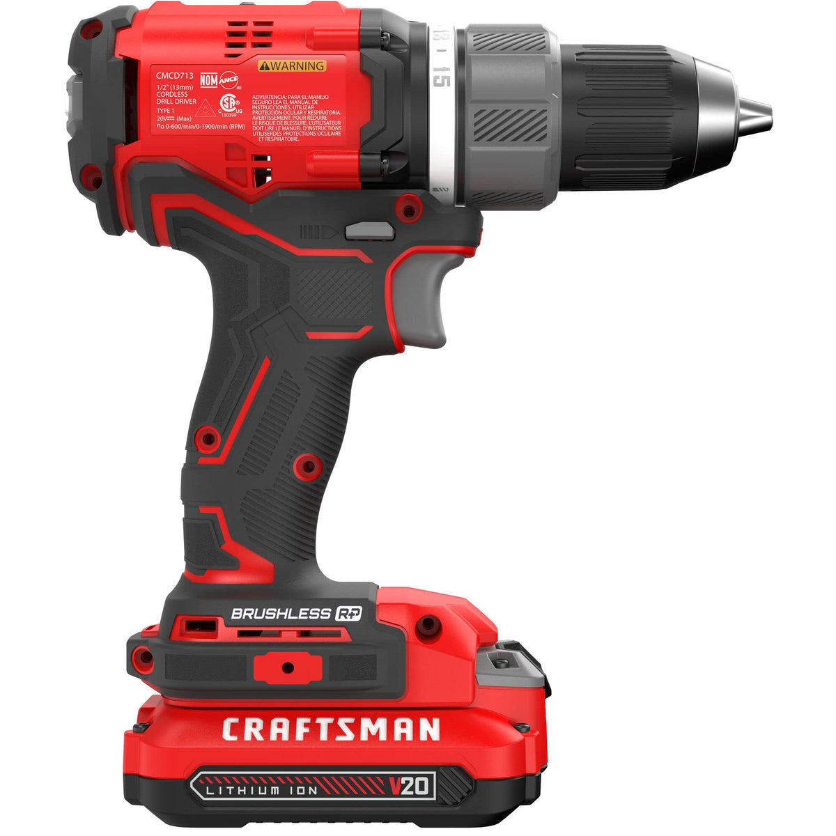 Craftsman RP+ half-inch ratcheting chuck for secure bit retention.