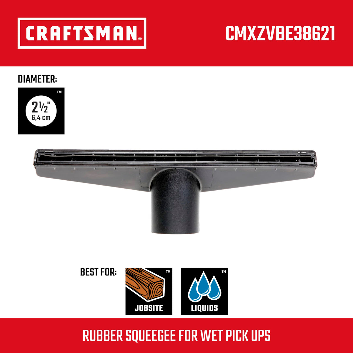 CRAFTSMAN rubber squeegee helps thorough cleaning on hard floors.