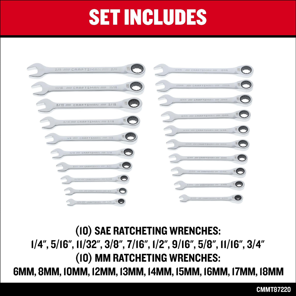 Craftsman SAE and metric wrenches for versatile fastener work.