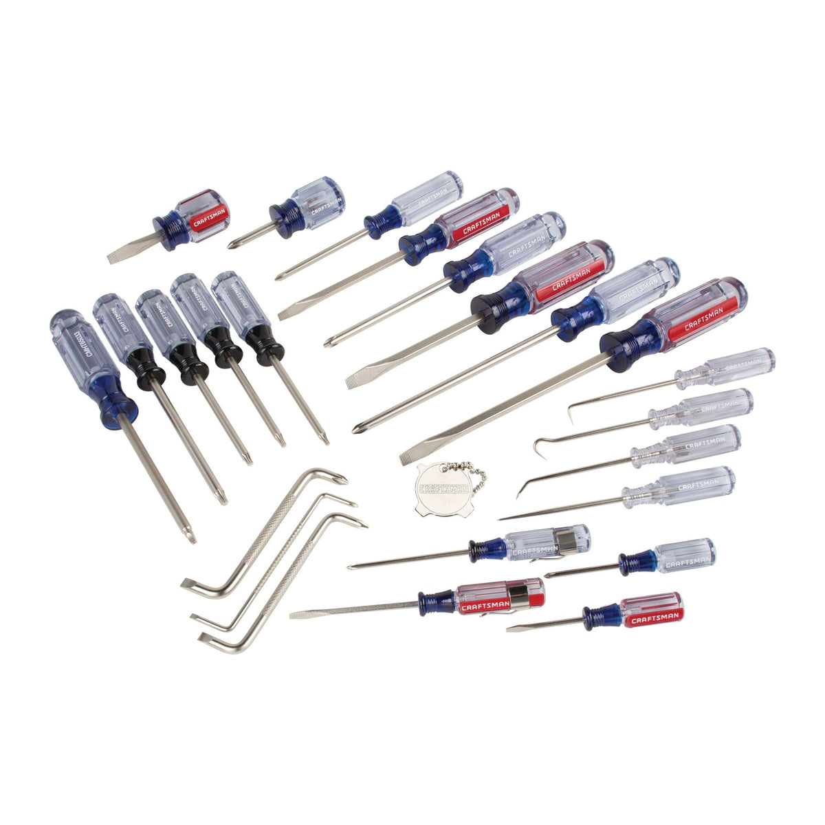 Craftsman screwdriver set 25-piece blade close-up, highlighting durable heat-treated blades for long-lasting performance.
