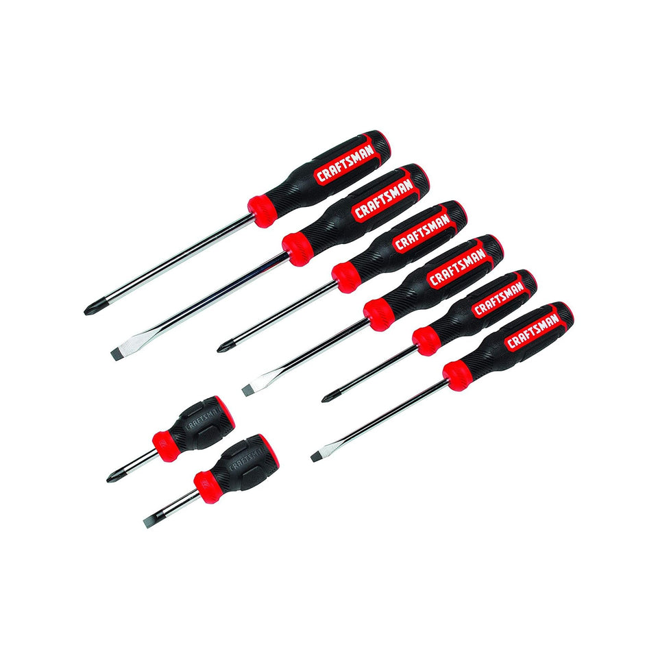 Craftsman 8-piece bi-material screwdriver set with ergonomic handle for comfortable extended use.