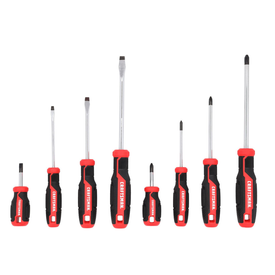 Craftsman 8-piece screwdriver set with flat-head and Phillips tips for versatile repairs.