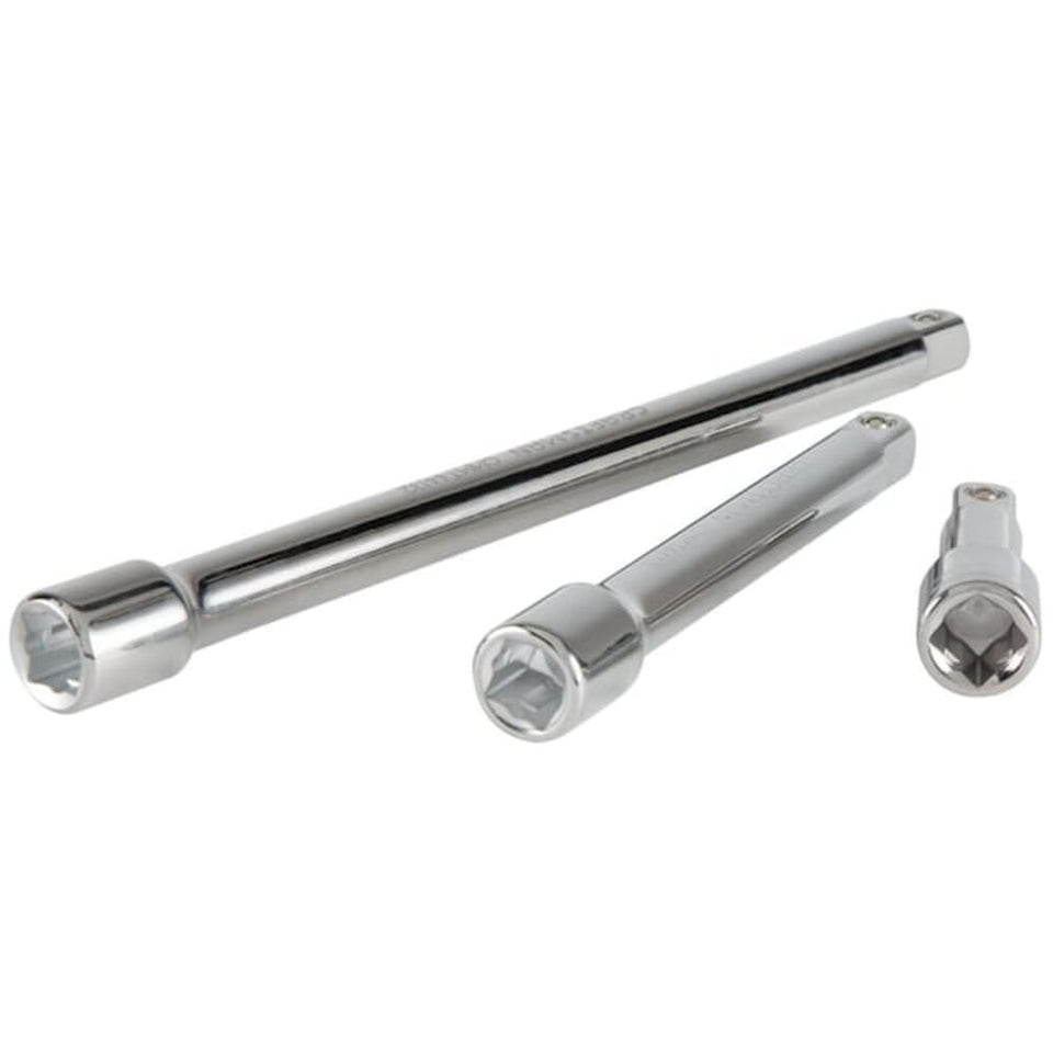 Craftsman 1/2-inch drive extension bars with a polished chrome finish for easier access.