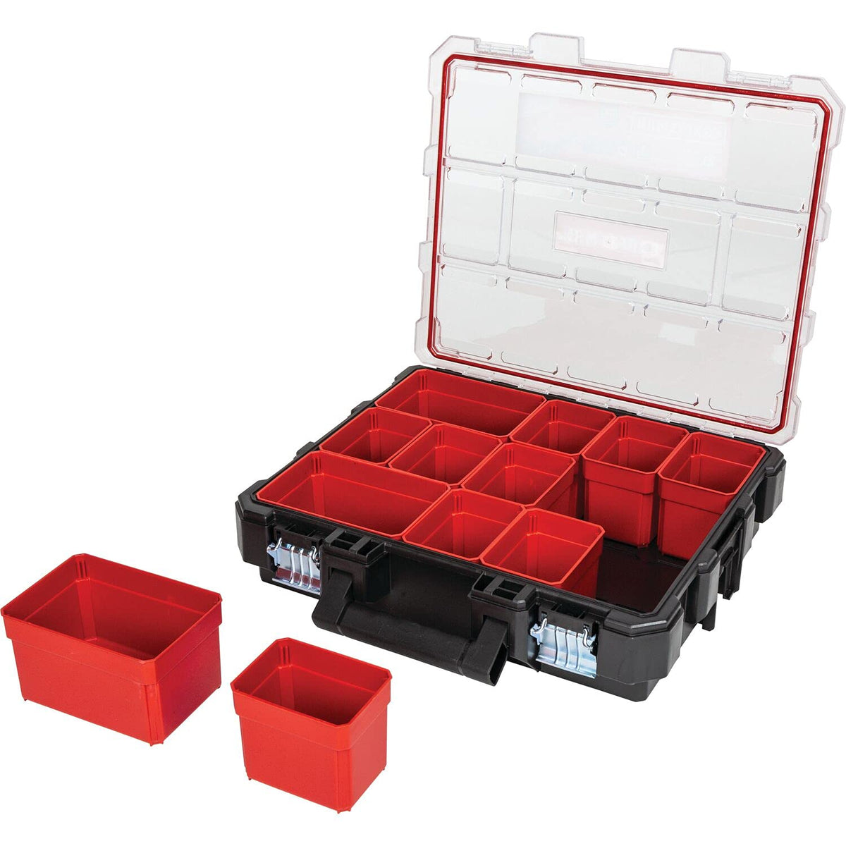 CRAFTSMAN CMST14520 tool box organizer heavy-duty lid locks all compartments in place during transport.