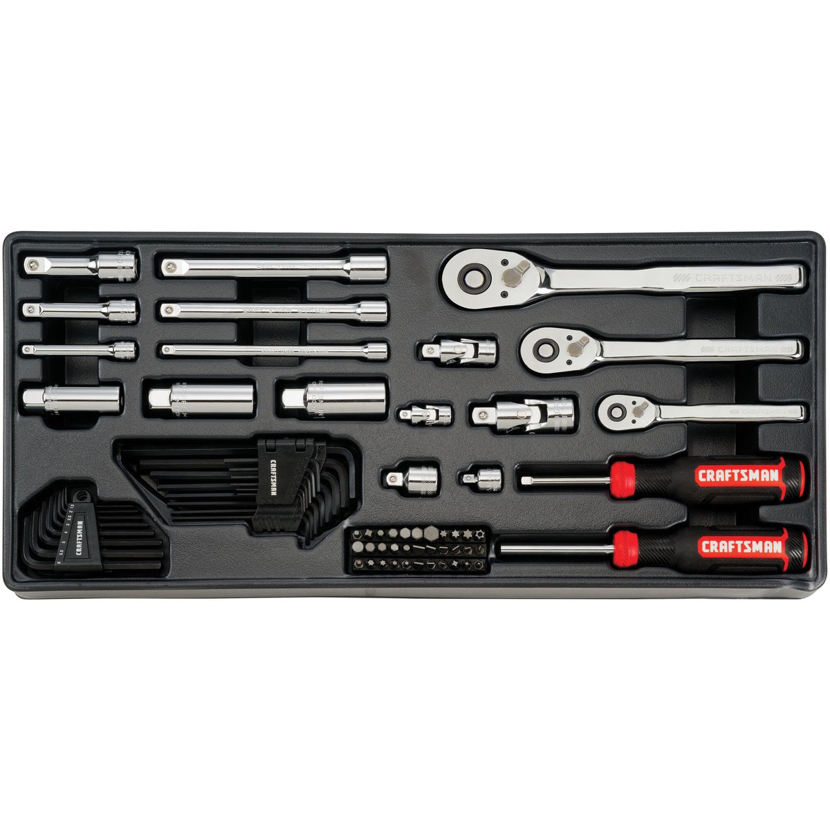 Craftsman tools arranged in plastic trays for easy organization.