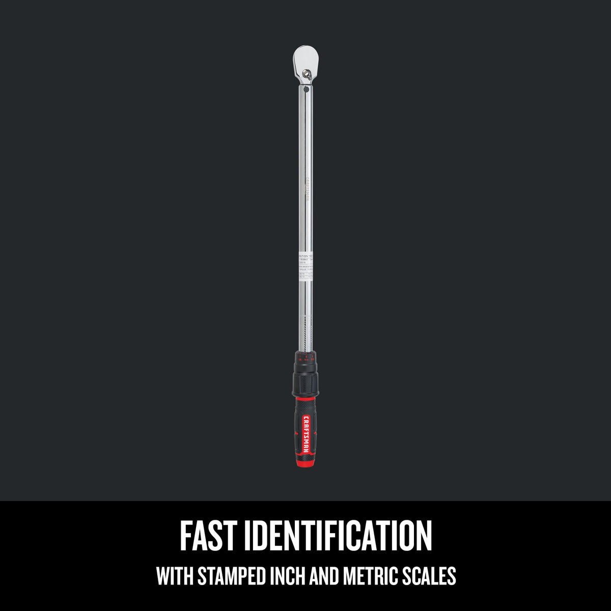 Engraved inch and metric scales on the CRAFTSMAN torque wrench