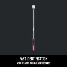 Engraved inch and metric scales on the CRAFTSMAN torque wrench