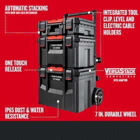 CRAFTSMAN TRADESTACK Rolling Tower drawer set highlights organized tool access for quick setup