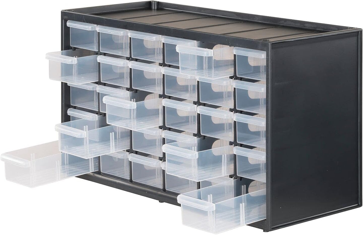 Close-up of transparent drawers by CRAFTSMAN showing clear visibility of contents.