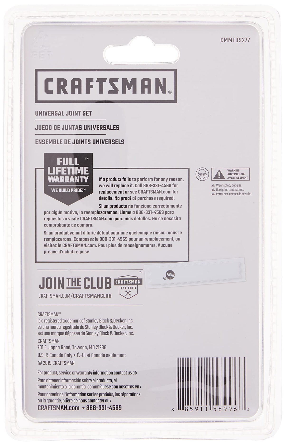 Craftsman universal joint socket kit includes a full lifetime warranty for long-term use.