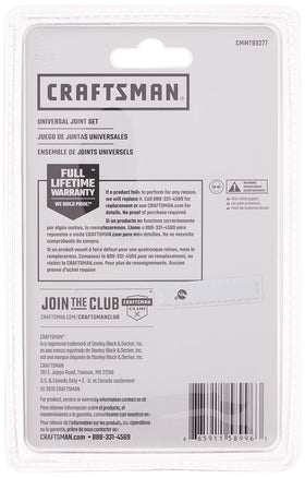 Craftsman universal joint socket kit includes a full lifetime warranty for long-term use.
