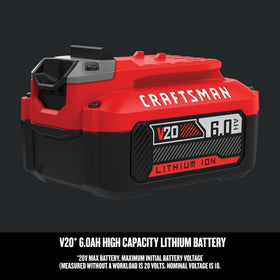 Craftsman V20 6Ah battery on a charger setup.
