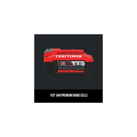 Craftsman V20 6Ah battery in use with tools, versatile performance.