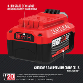 Craftsman V20 6Ah battery packaging and labels for quick ID.