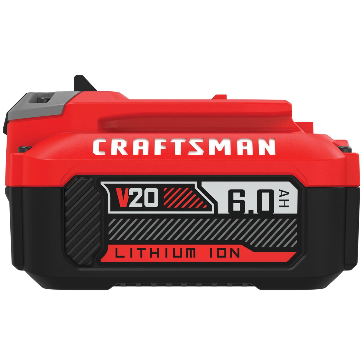 Craftsman V20 6Ah battery stacked with tools for demo.