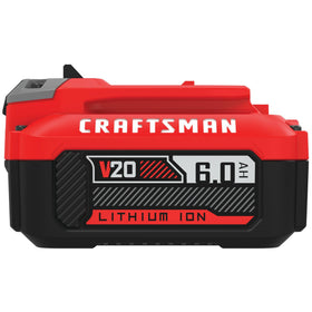 Craftsman V20 6Ah battery stacked with tools for demo.