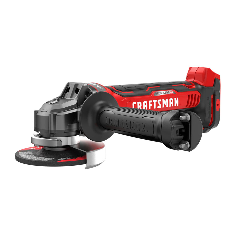 CRAFTSMAN V20 angle grinder body view shows compact 4-1/2 inch design for versatile tasks.