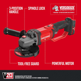 Heat-dissipation metal gear housing on CRAFTSMAN V20 grinder in action