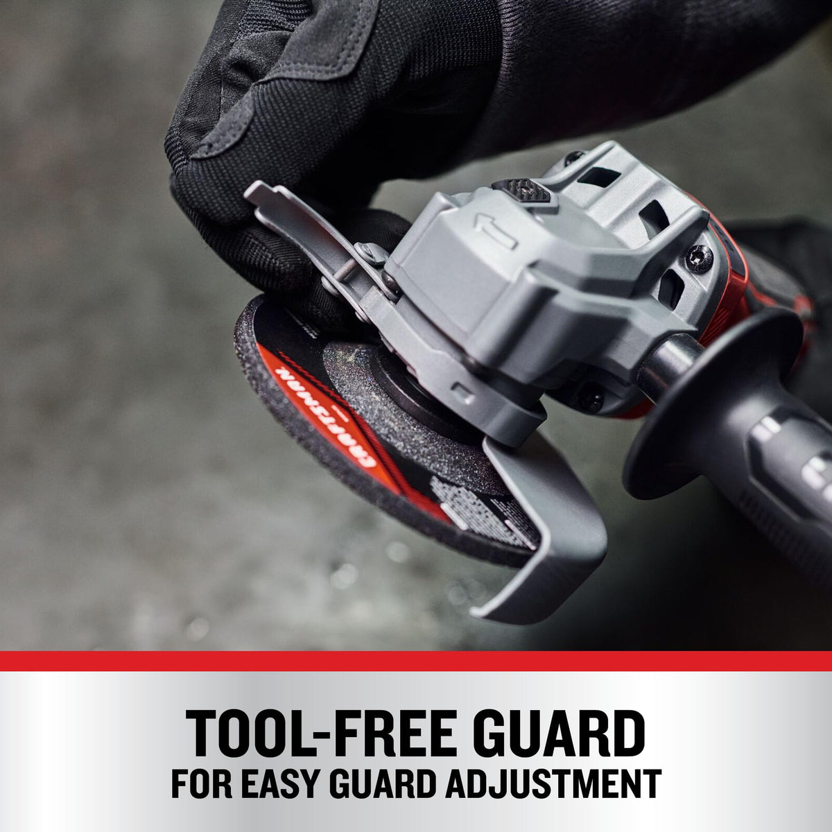 CRAFTSMAN V20 angle grinder with Versatrack compatibility for easy wall storage.