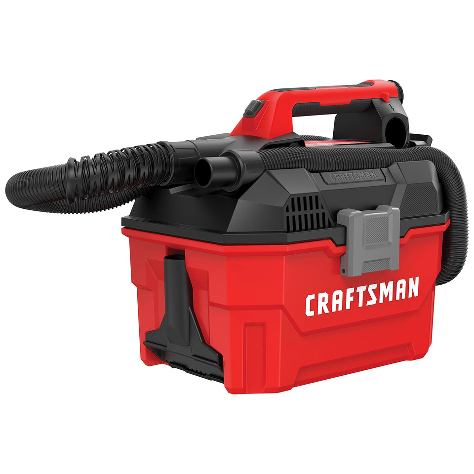 Craftsman V20 vacuum body demonstrates compact cordless design for easy storage.