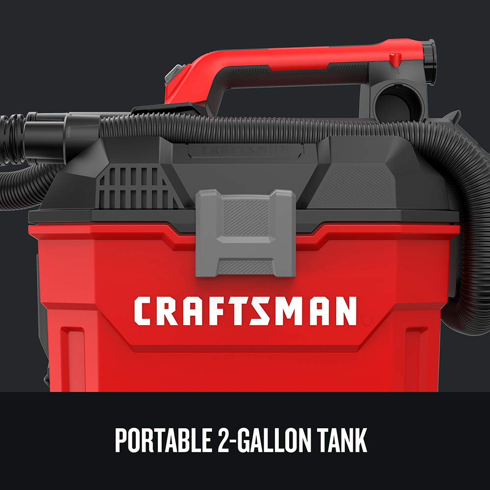 Craftsman V20 2-gallon tank in action handles wet and dry debris.