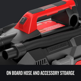 Craftsman V20 wet-dry capability enables spills cleanup with cordless convenience.