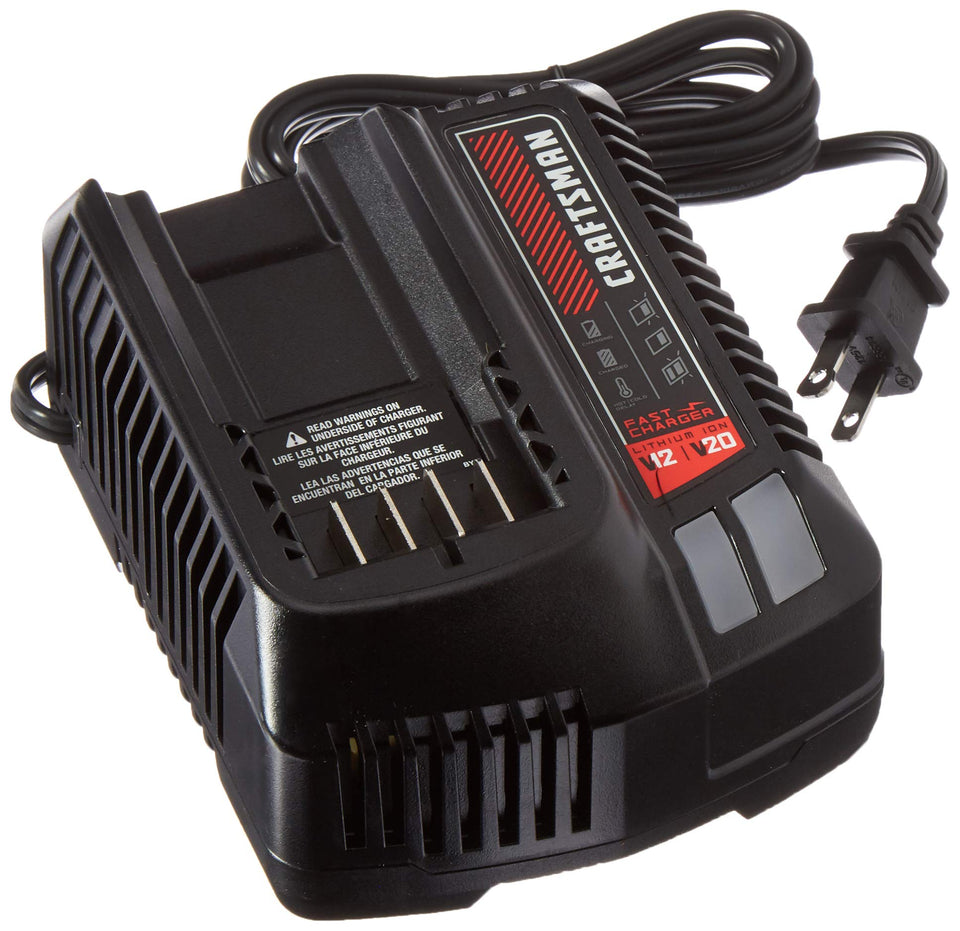 Craftsman V20 battery charger front view for compact on-site use.