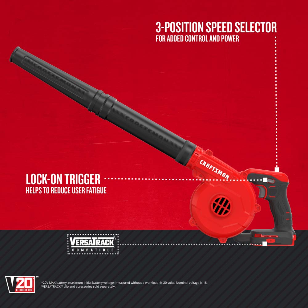 CRAFTSMAN V20 blower with three-speed selector for customizable airflow