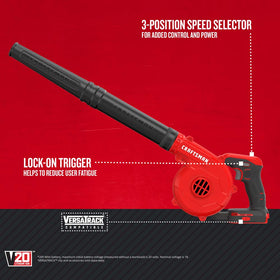 CRAFTSMAN V20 blower with three-speed selector for customizable airflow