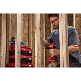 CRAFTSMAN V20 BRUSHLESS RP drill with built-in LED illuminating work area.
