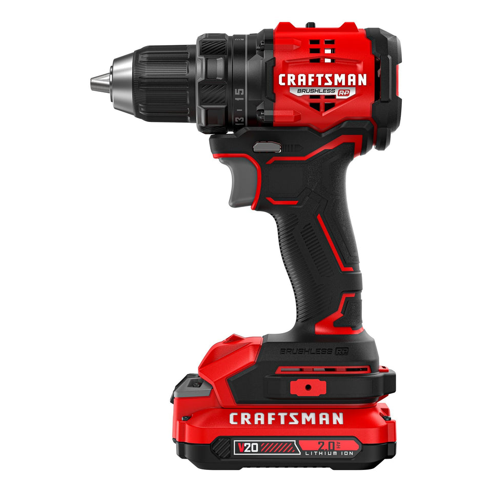 CRAFTSMAN V20 BRUSHLESS RP compact drill head for tight spaces and precise holes.