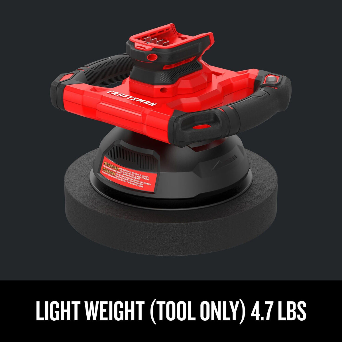 CRAFTSMAN V20 buffer polisher 10in orbital pad covers large areas quickly.