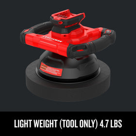 CRAFTSMAN V20 buffer polisher 10in orbital pad covers large areas quickly.