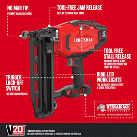 CRAFTSMAN V20 ergonomic contoured handle reduces fatigue during finishing tasks