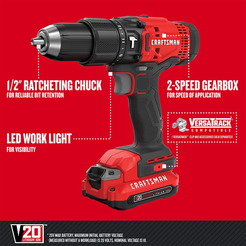 Craftsman V20 kit shown with two batteries for extended runtime.