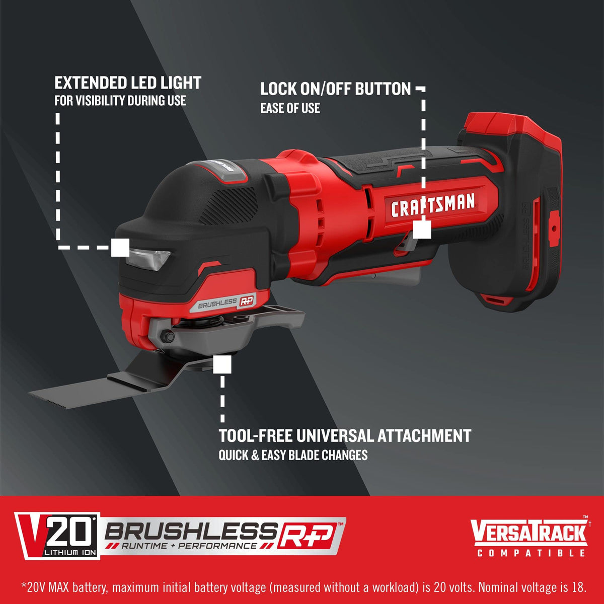 CRAFTSMAN V20 cordless oscillating tool built-in LED work-light for precise cuts in dim spaces