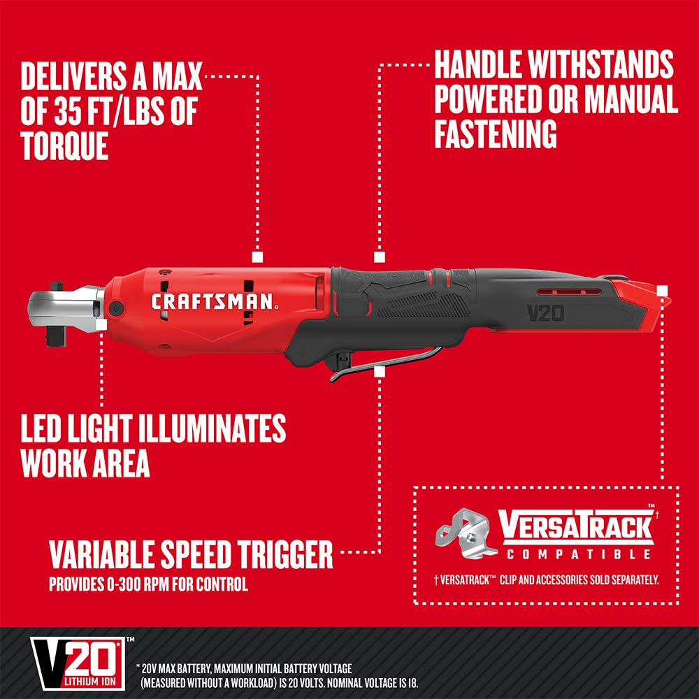 Craftsman V20 ratchet wrench delivers 300 RPM for faster fastening