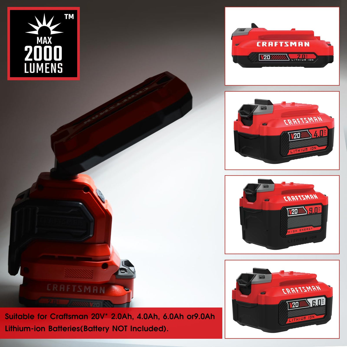 CRAFTSMAN V20 LED work light cordless design for mobility.