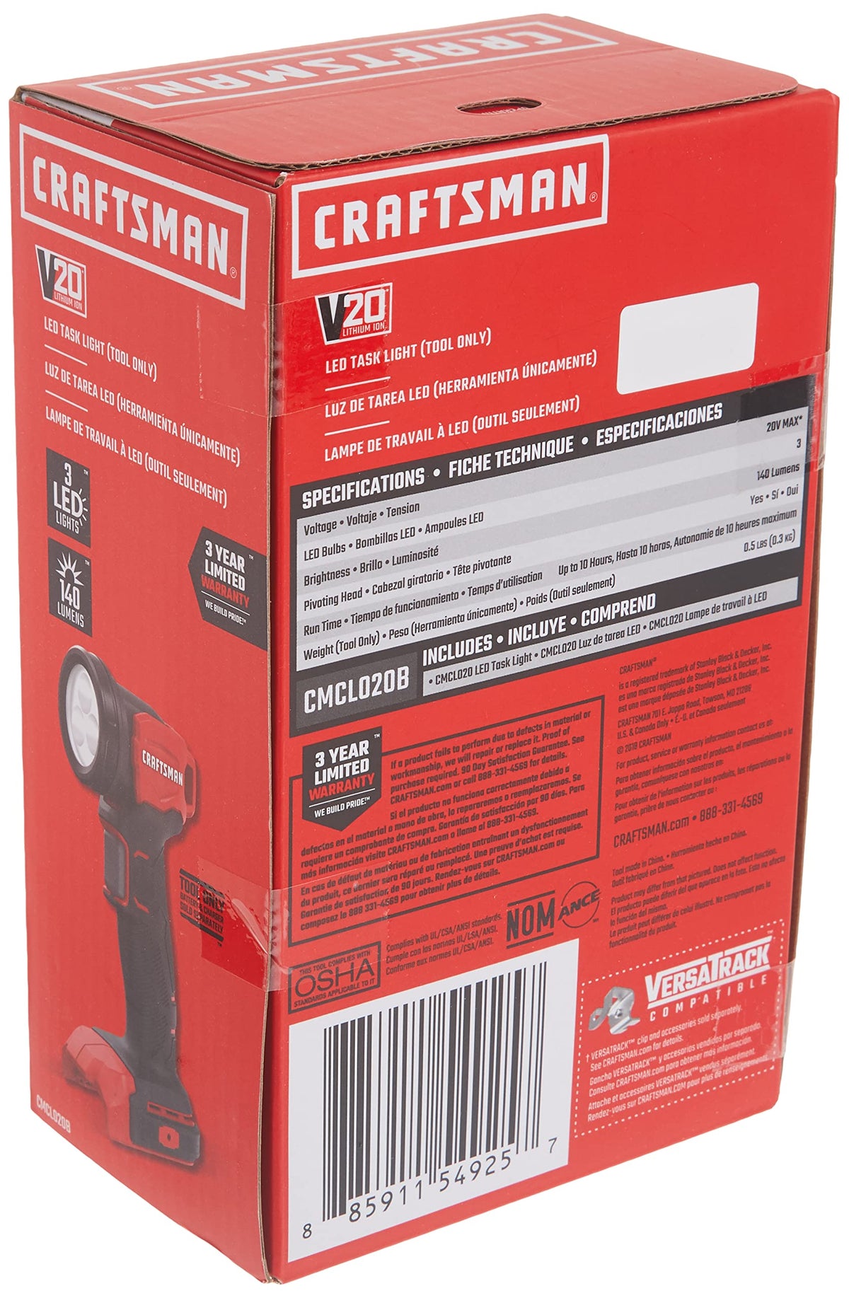Craftsman V20 LED work light shines in dark workspaces for quick tasks.