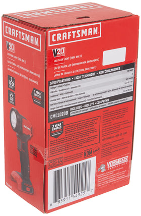 Craftsman V20 LED work light shines in dark workspaces for quick tasks.