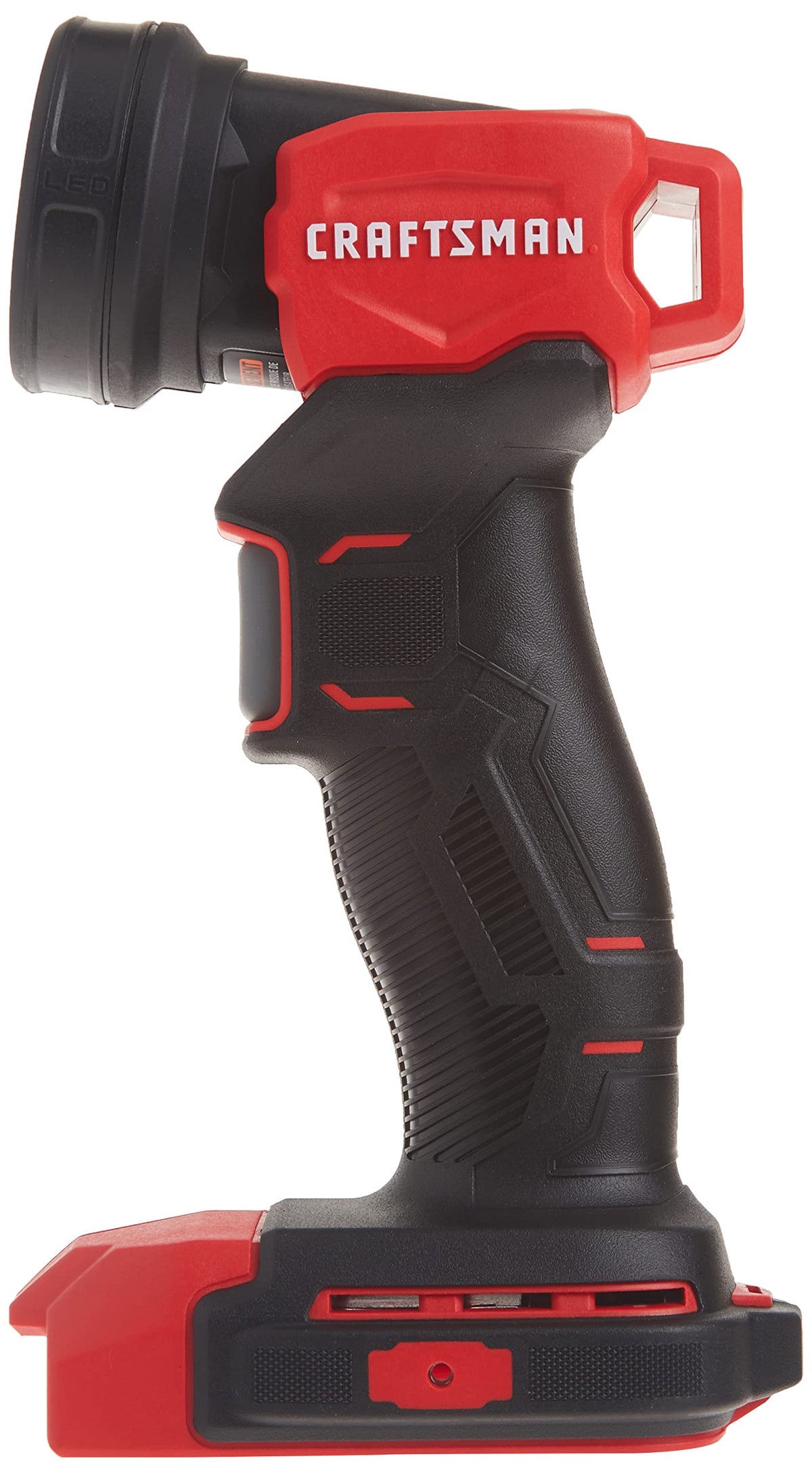 Craftsman V20 LED work light with contoured overmolded handle offers comfortable grip.