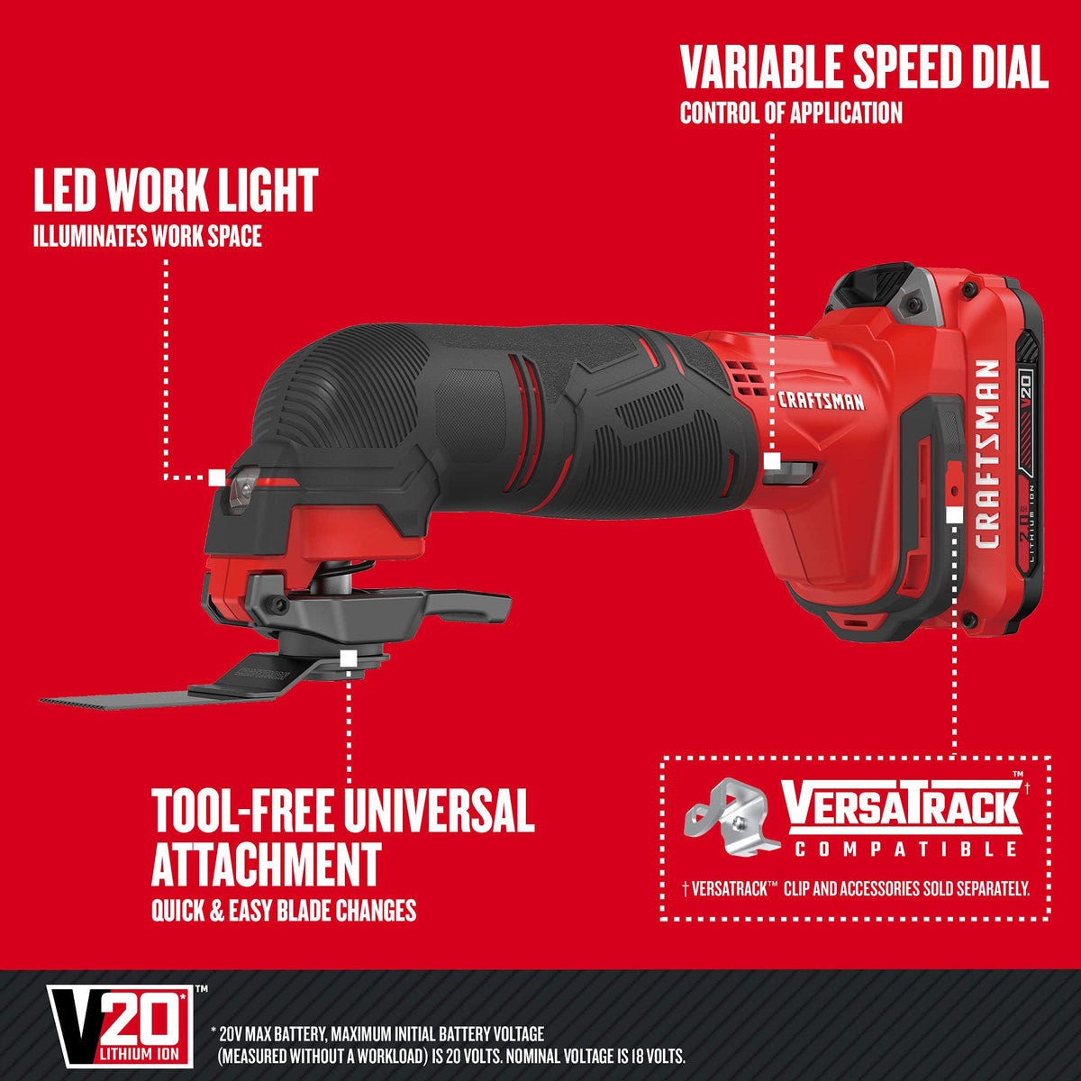 CRAFTSMAN V20 variable speed dial on the oscillating tool for precise control