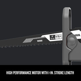 CRAFTSMAN V20 reciprocating saw with ergonomic contoured handle for comfort.