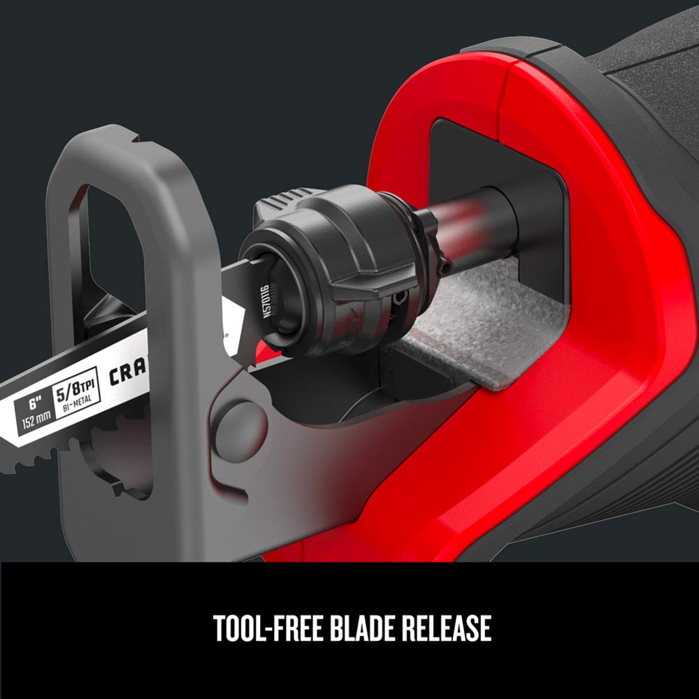 CRAFTSMAN V20 reciprocating saw with variable speed trigger for precise control.