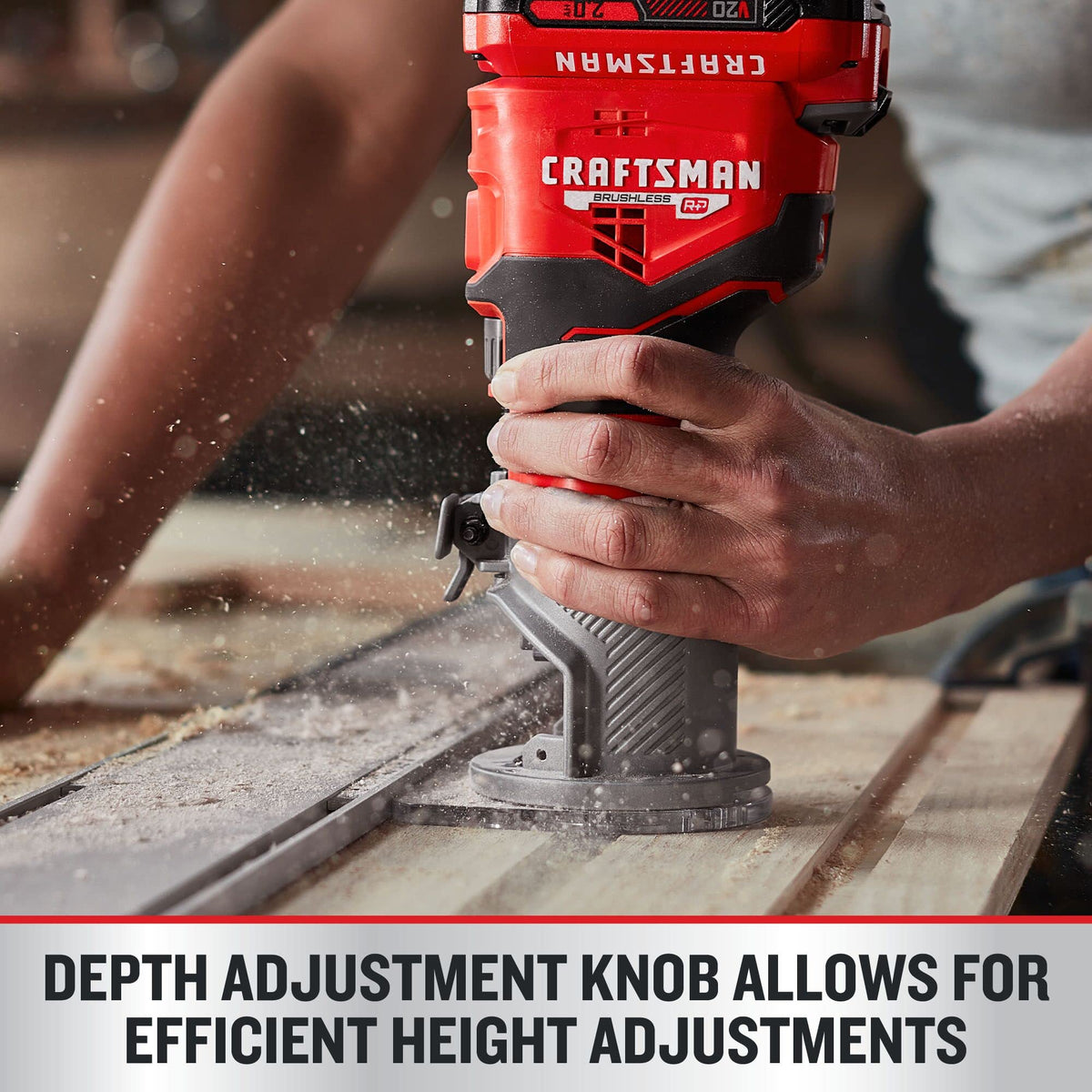 CRAFTSMAN V20 router edge guide ensures straight, precise routes.