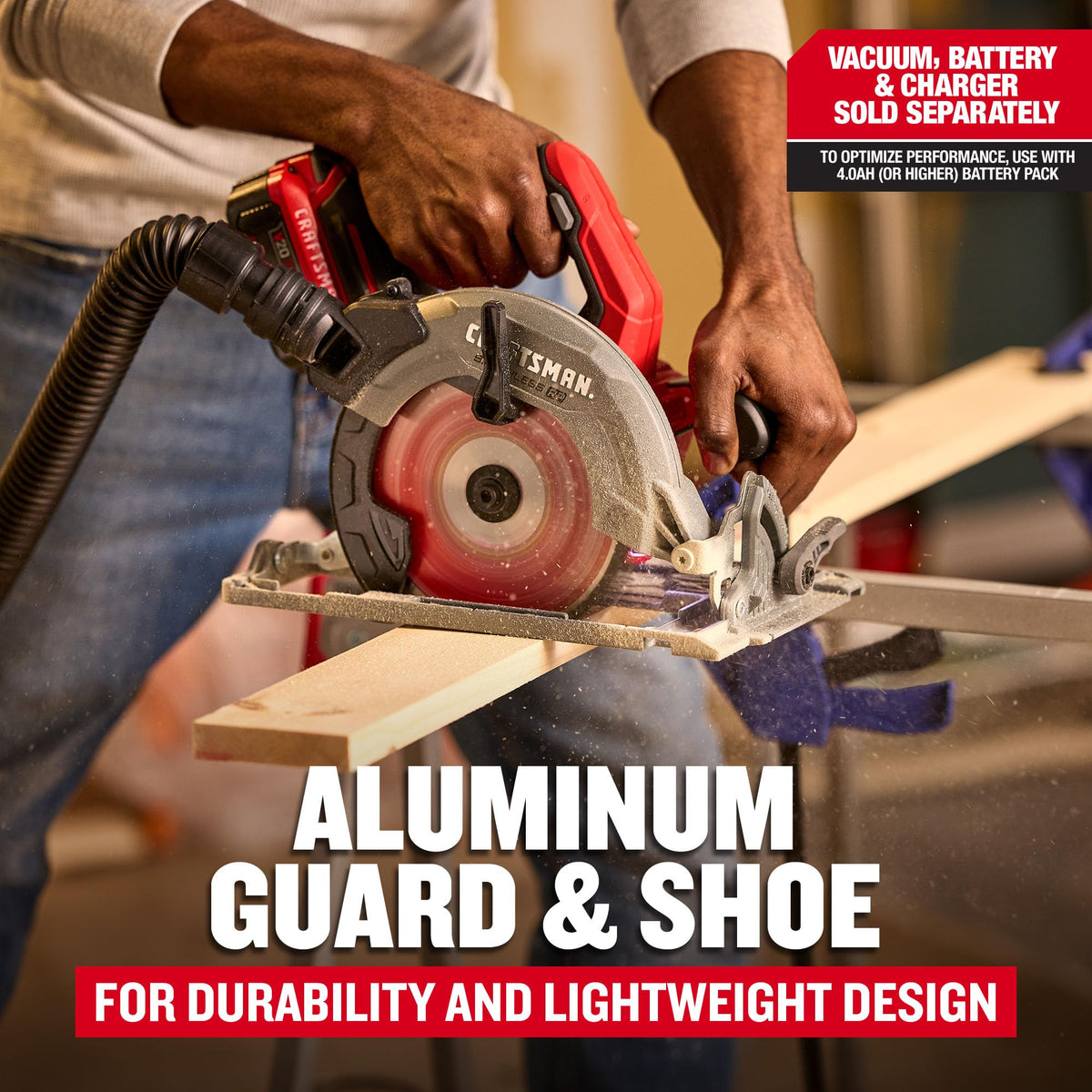 CRAFTSMAN V20 RP bevel up to 56 degrees enables angled joints.