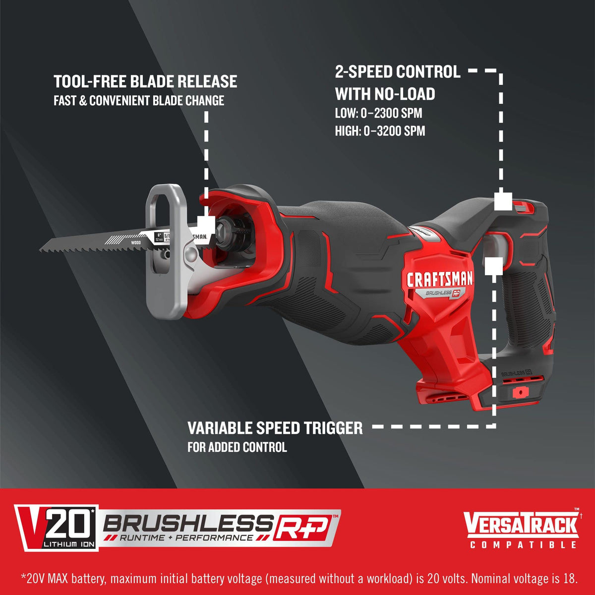 CRAFTSMAN V20 RP with brushless motor delivering powerful performance.
